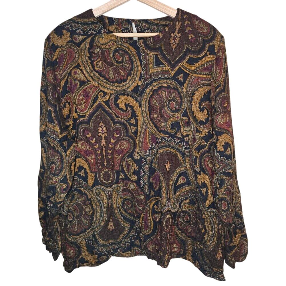 NWT Sag Harbor 2X Gold/Burgundy/Navy Paisley Blouse  [0296]